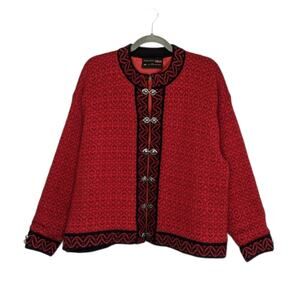 Vtg Windfjord Wool Cardigan Sweater Nordic Red